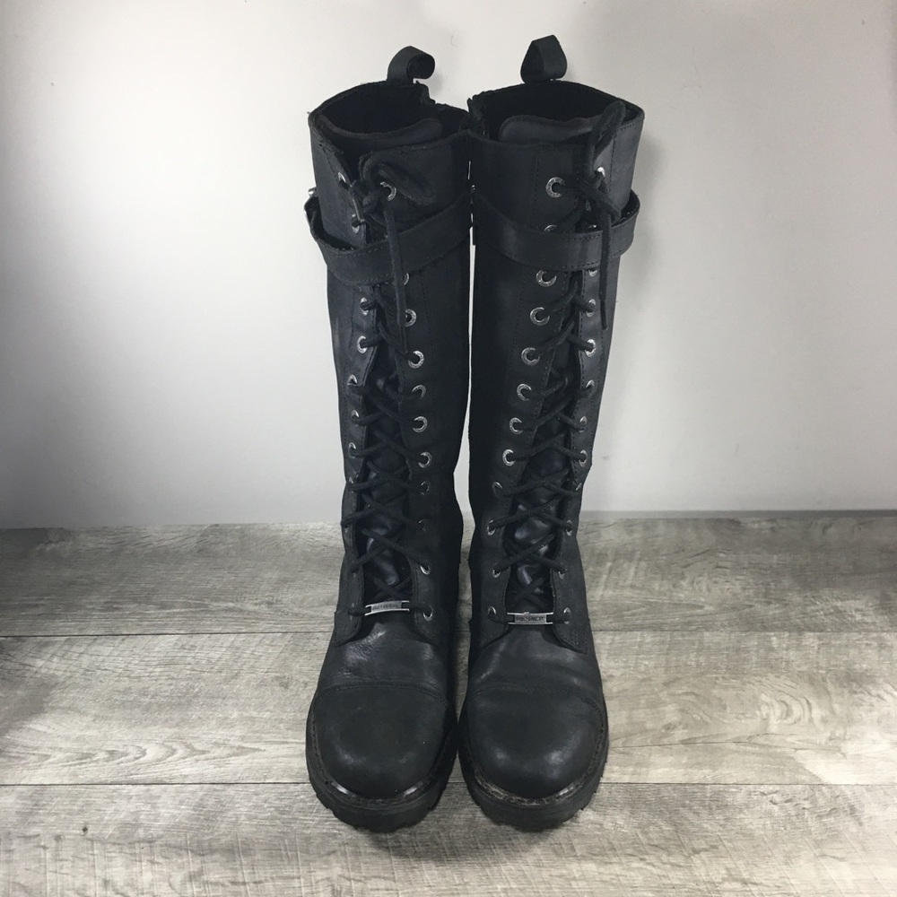 Women's HARLEY DAVIDSON Motorcycle D81489 Savannah Black Leather Boots Size 10 - Picture 4 of 11